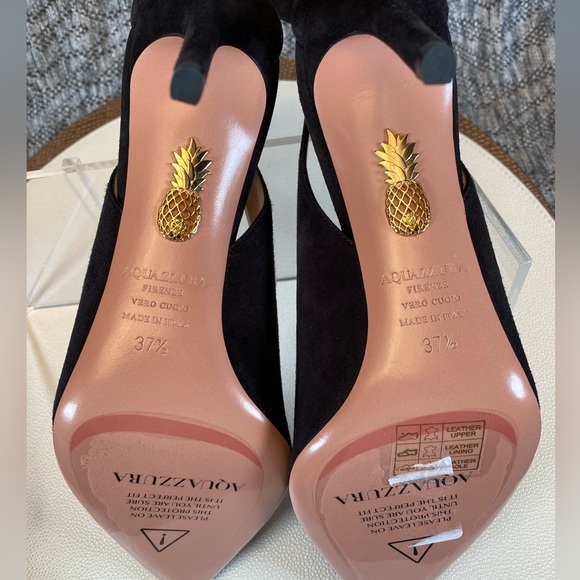 Aquazzura Bow Tie Pump 85mm Heels Black Size 37.5 - Picture 14 of 16